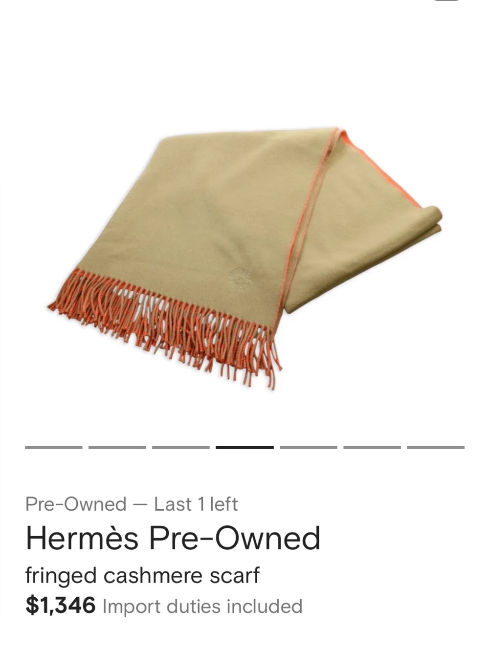 Hermès Beige and Orange Fringed Cashmere Scarf